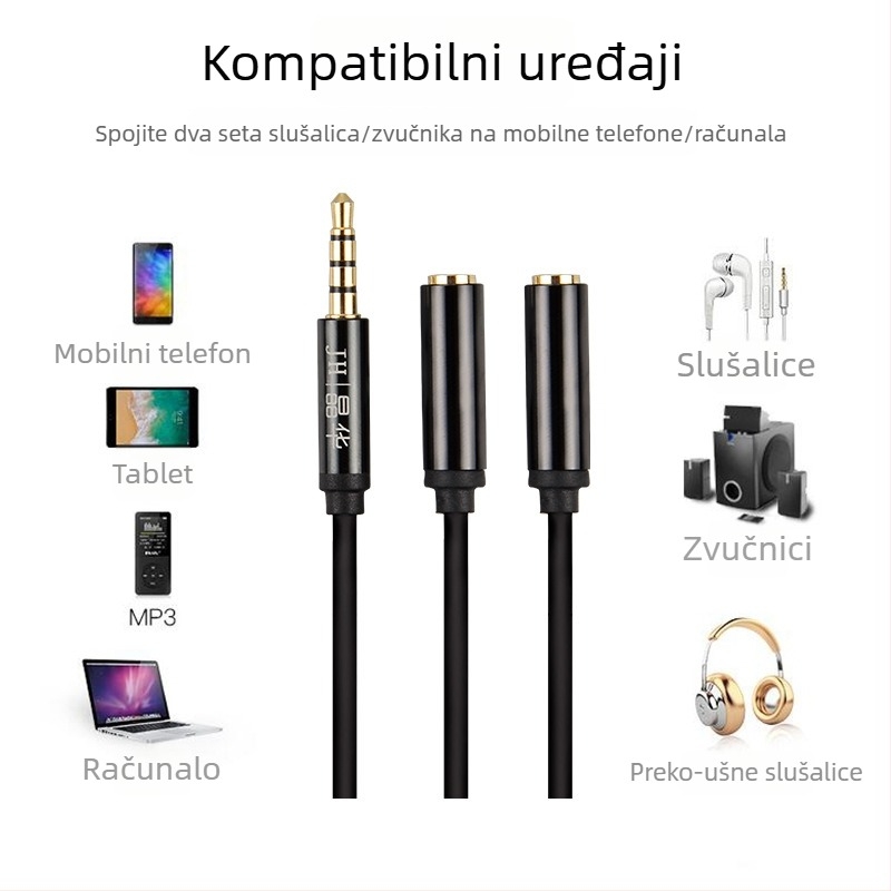 Jinghua audio kabel s dva muška i jedan ženski konektor, 2-u-1 adapter za mikrofon i slušalice za računalo i telefon