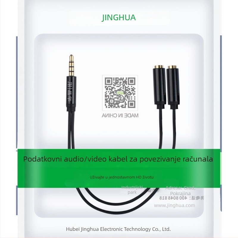 Jinghua audio kabel s dva muška i jedan ženski konektor, 2-u-1 adapter za mikrofon i slušalice za računalo i telefon