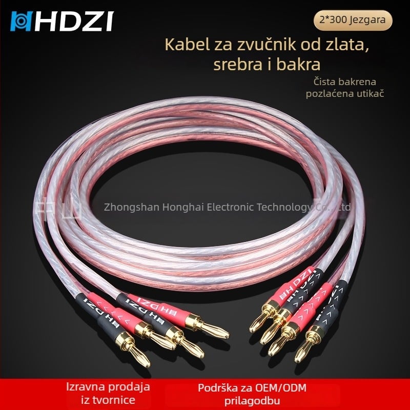 Audiophile kabel za zvučnike s dvostrukim banana konektorom i glavnim audio kabelom za povezivanje