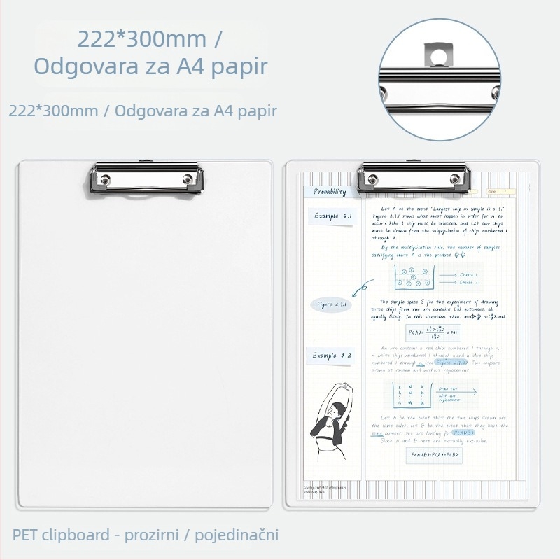 Prozirna akril mapa s jednim snažnim klipom; mogući ispis logotipa; prilagodljivo.