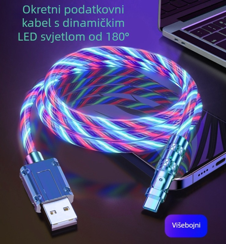 Novi USB kabel za punjenje s 180° zakrivom i svjetlosnim efektom za Android i Huawei telefone