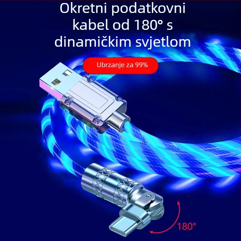 Novi USB kabel za punjenje s 180° zakrivom i svjetlosnim efektom za Android i Huawei telefone