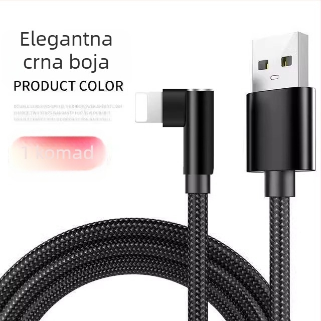 Nylon kabel za punjenje Apple iPhone i iPad, opleten, 1 m, OEM, Green Master's Energy