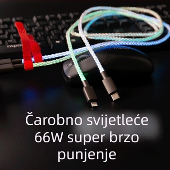 Magic Rope USB kabel za podatke s RGB LED, brzo punjenje, višekonektorski (Lightning, Micro USB, Type-C), materijal vlakno + PU