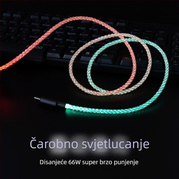 Magic Rope USB kabel za podatke s RGB LED, brzo punjenje, višekonektorski (Lightning, Micro USB, Type-C), materijal vlakno + PU