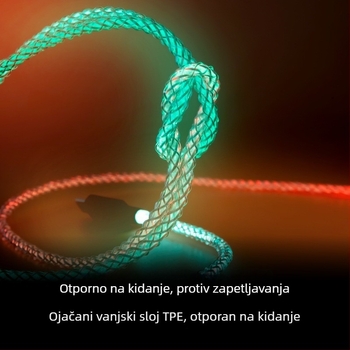 Magic Rope USB kabel za podatke s RGB LED, brzo punjenje, višekonektorski (Lightning, Micro USB, Type-C), materijal vlakno + PU