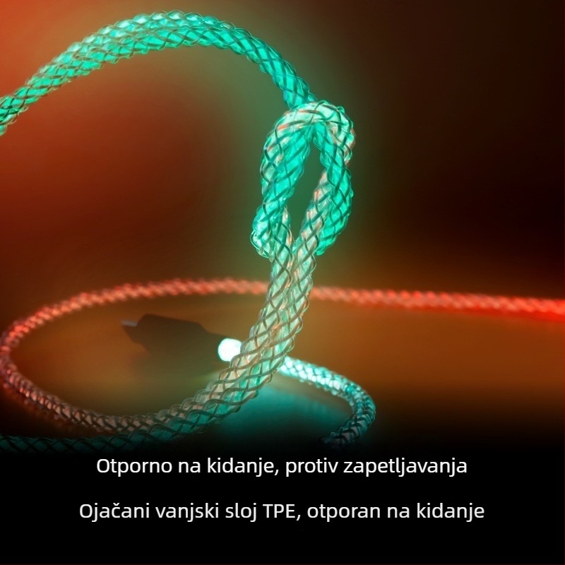 Magic Rope USB kabel za podatke s RGB LED, brzo punjenje, višekonektorski (Lightning, Micro USB, Type-C), materijal vlakno + PU