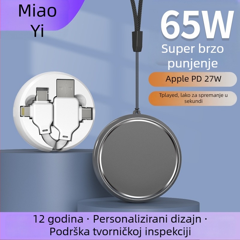 Kabel za podatke 4-u-1 za Apple — Lightning i USB-C, 65W brzo punjenje, izvlačni, 1–4 izlaza