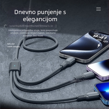 Kabel 3-u-1 brzog punjenja s USB-C, Lightning i Micro USB, 100W, aluminijska legura