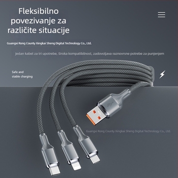 Kabel 3-u-1 brzog punjenja s USB-C, Lightning i Micro USB, 100W, aluminijska legura