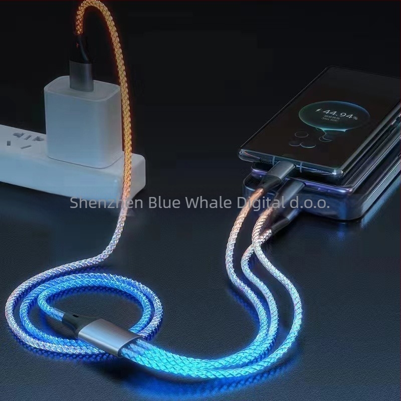 3-u-1 USB kabel za punjenje s Lightningom, Micro USB i Type-C, 66W, pleteni kabel