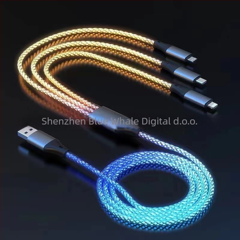 3-u-1 USB kabel za punjenje s Lightningom, Micro USB i Type-C, 66W, pleteni kabel