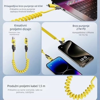 Glory 65W 4-u-1 kabel za punjenje s Lightning i Type-C, silikon, dvostruki konektori, PD brzo punjenje