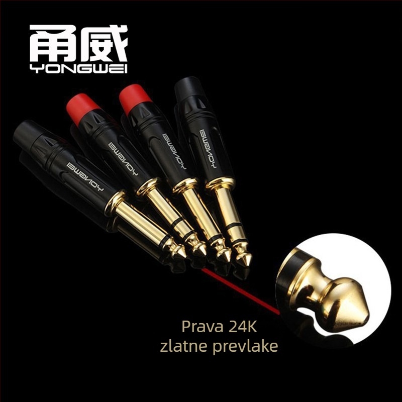 Yongwei zavojeni audio spojnik par: dvodjelni mono mikrofon linijski utikač i trodjelni stereo spojnik, ROHS potvrda, raspon radnih temperatura -30°C do 80°C.
