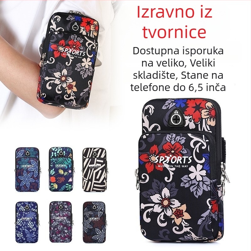 Torba za ruku za trčanje s držačem telefona, unisex, Oxford materijal, cvjetni uzorak, podstava od poliestera, prozračna