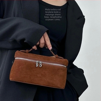 L19 Torbica od prave kože, mat nubuk, torbica za obrok, kozmetička torbica, ručna ili preko ramena, crossbody, ulični stil