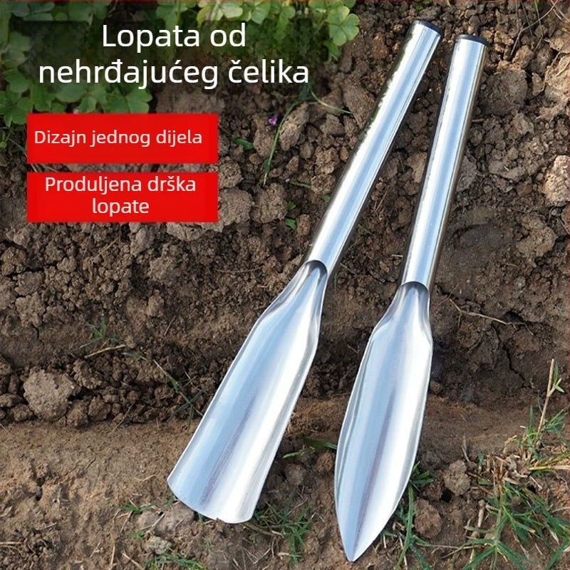 Jednodelna nehrđajućeg čelika lopata za vrtlarstvo — sadnja cvijeća i povrća te vađenje divljeg bilja; kućna upotreba; mogućnost prilagodbe.