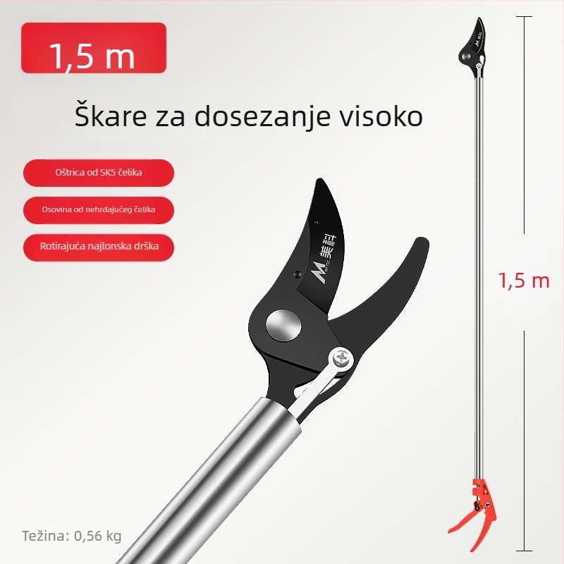 Škare za obrezivanje grana s dugim dometom za visoke grane i voćna stabla