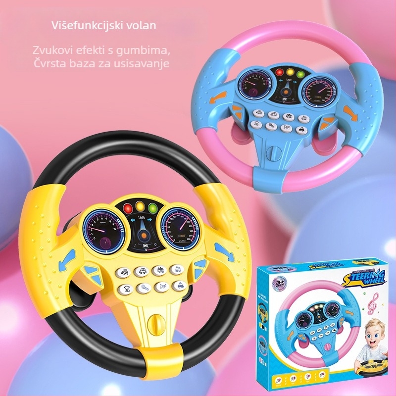 Velika edukativna dječja igračka: veliki simulirani volan kopilota sa usisnim čašicama i glazbom – unutarnja edukacija; materijal: plastika; napajanje: suhe baterije; dobna skupina: 4–6 godina; funkcije: glazba, igra s roditeljima; bez memorije.