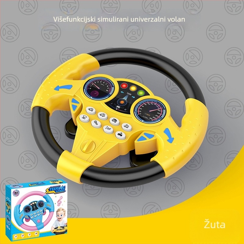 Velika edukativna dječja igračka: veliki simulirani volan kopilota sa usisnim čašicama i glazbom – unutarnja edukacija; materijal: plastika; napajanje: suhe baterije; dobna skupina: 4–6 godina; funkcije: glazba, igra s roditeljima; bez memorije.