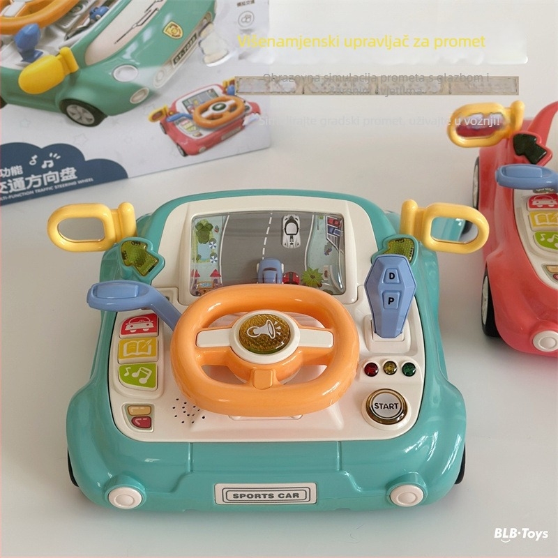 Dječji volan za simulaciju vožnje autom s funkcijom glasa/muzike, napajan baterijama, od plastike, za uzrast 4–6 godina.