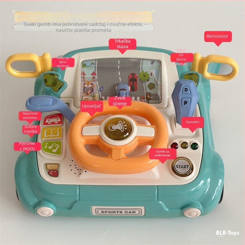 Dječji volan za simulaciju vožnje autom s funkcijom glasa/muzike, napajan baterijama, od plastike, za uzrast 4–6 godina.