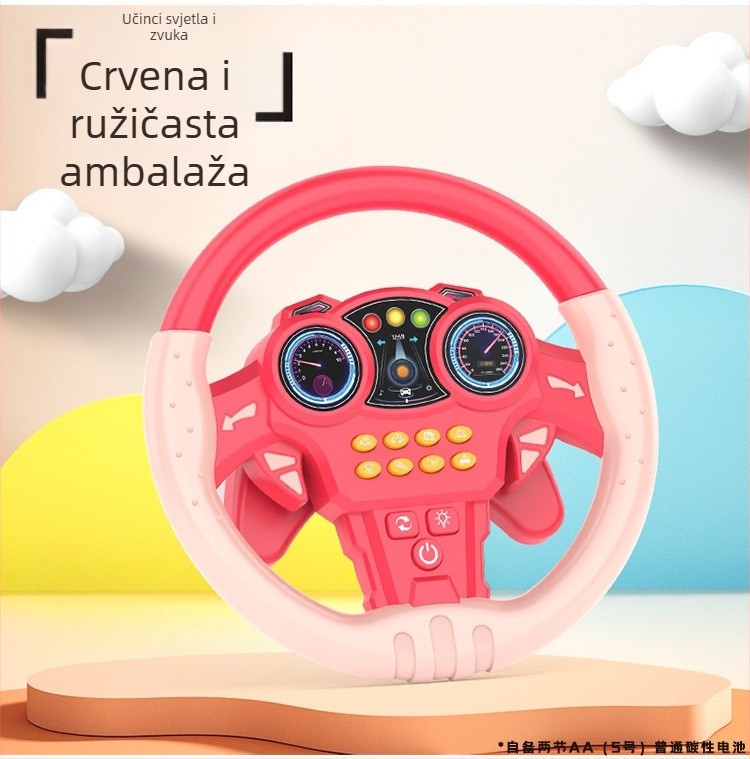 Velika volan-igračka sa svjetlima i glazbom, način priče i zajednička vožnja kao suvozač, plastična konstrukcija, napajanje baterijama, za djecu 4–6 godina.