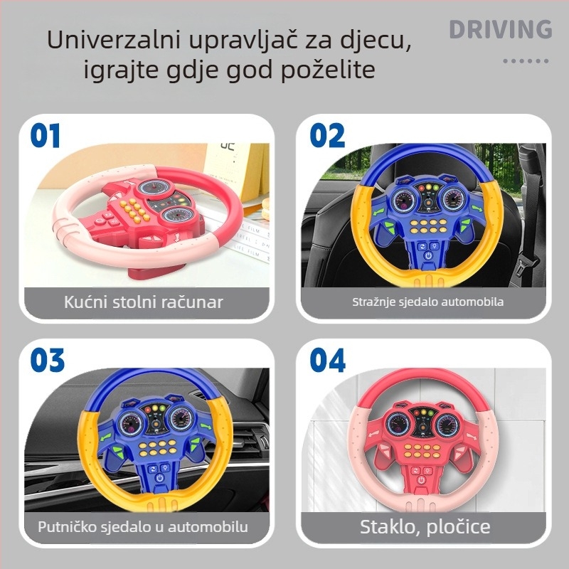 Velika volan-igračka sa svjetlima i glazbom, način priče i zajednička vožnja kao suvozač, plastična konstrukcija, napajanje baterijama, za djecu 4–6 godina.