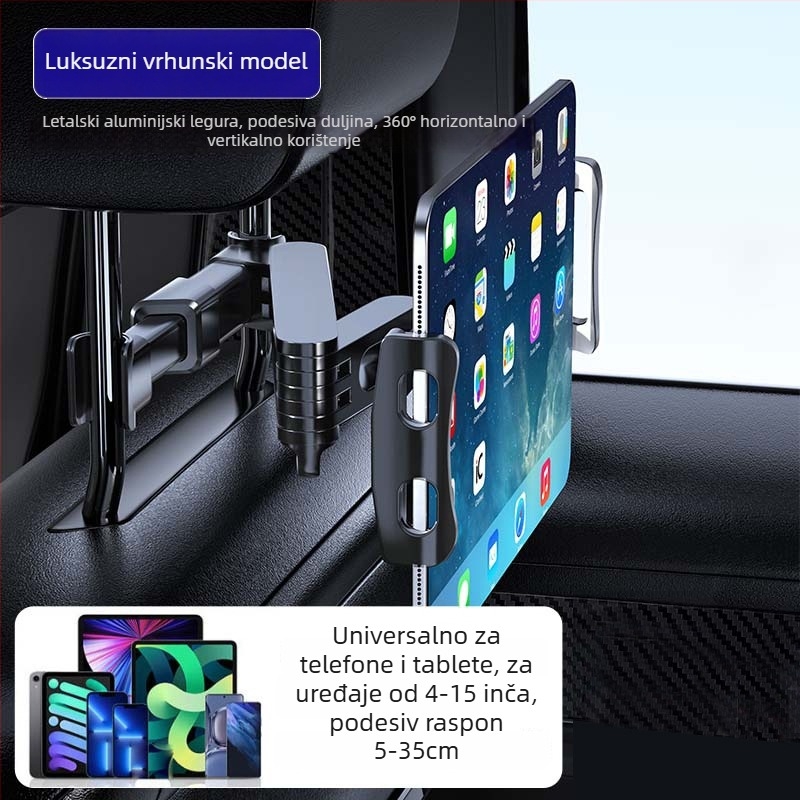 Yiyi držač tableta za automobil s teleskopskim ramenom - univerzalan za stražnji naslon za glavu, Snap-On ugradnja, 150 g
