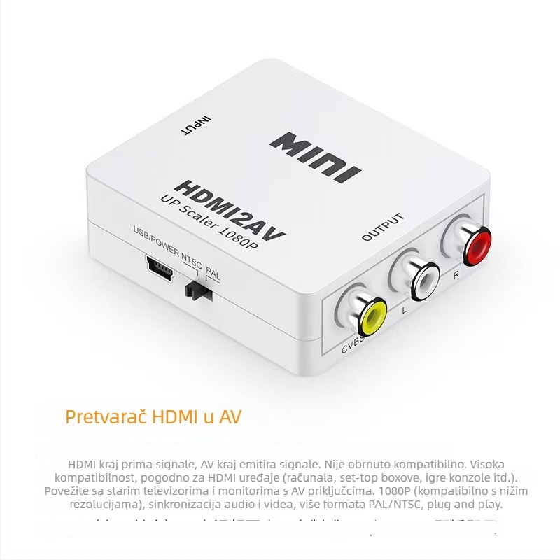 AV na HDMI video pretvarač za igre konzole, 1080P, kompatibilan sa svim sustavima, daljinsko buđenje, upravljanje napajanjem