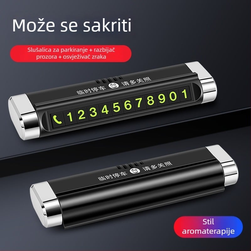Auto parkirni znak 3-u-1, višefunkcionalni uređaj s privremenom registarskom pločom, sigurnosnim čekićem i kartom za telefon – plastika, model L-1, porijeklo Guangzhou