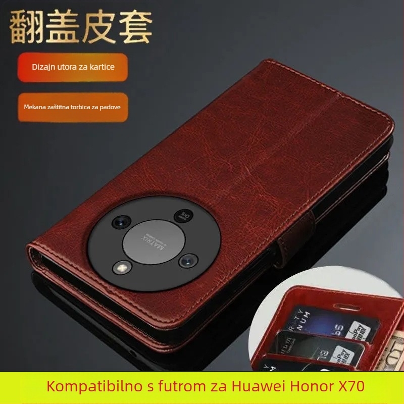 Kožna flip futrola za Huawei - ručno izrađena od umjetne kože, prilagodljiva, retro originalni stil, zaštita od udara s magnetskim zatvaranjem