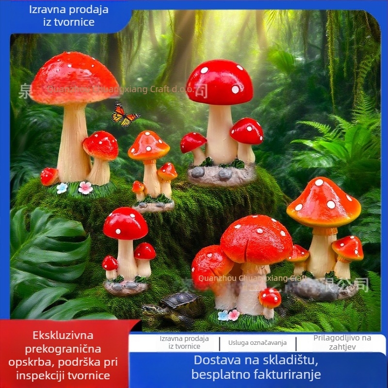 Smolne ručni rad: Mushroom Zakka serija s mahovinom mikropejzažom i sukulentima u posudi, dekorativni predmeti od smole; materijal: sintetička smola; stil: moderno jednostavan; pakiranje: kartonsko pakiranje