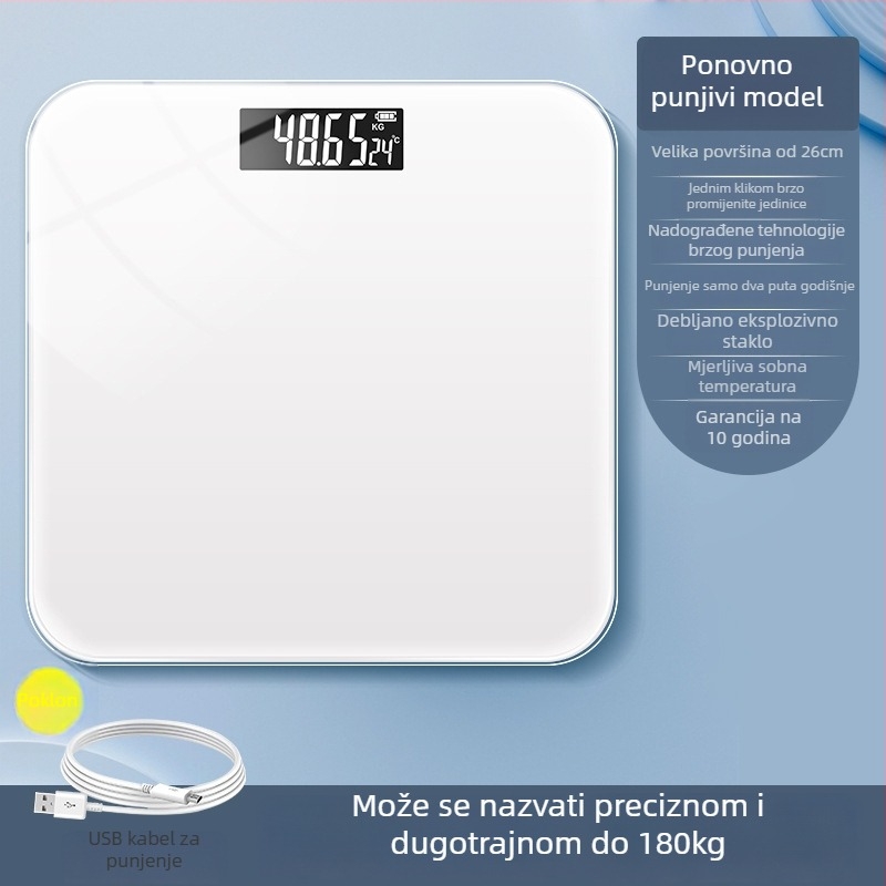Vaga za mjerenje težine – Big orange, za odrasle, maksimalni kapacitet 180 kg, napajanje baterijom i USB punjenje