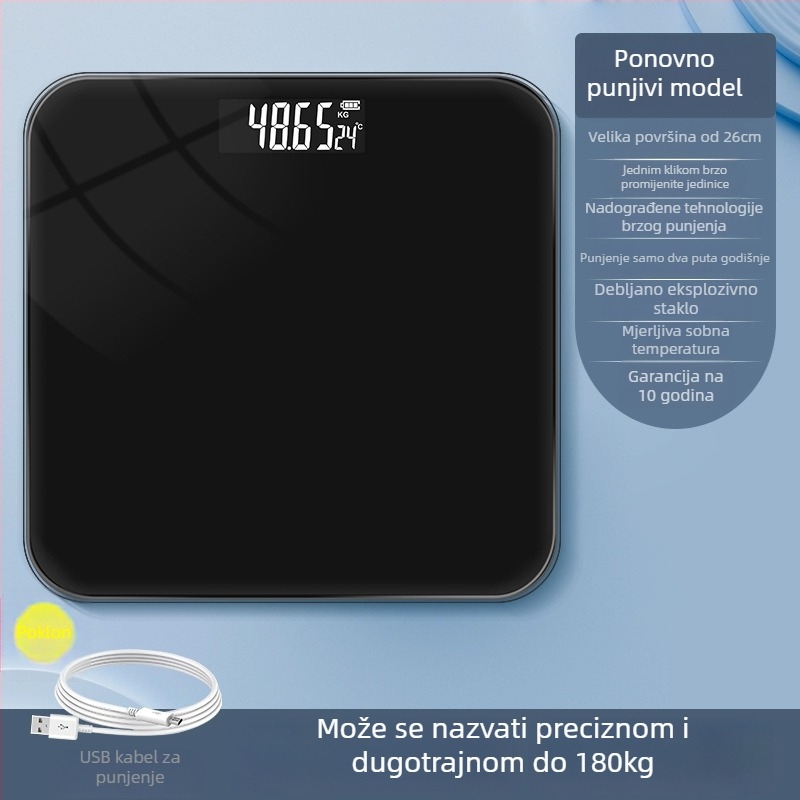 Vaga za mjerenje težine – Big orange, za odrasle, maksimalni kapacitet 180 kg, napajanje baterijom i USB punjenje