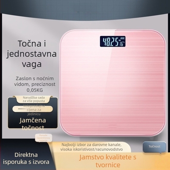 Pametna kućna vaga s prikazom temperature i mjerenjem tjelesne masti i tekućine — raspon 0,2–180 kg, LCD zaslon, visoko precizan senzor, kaljeno staklo