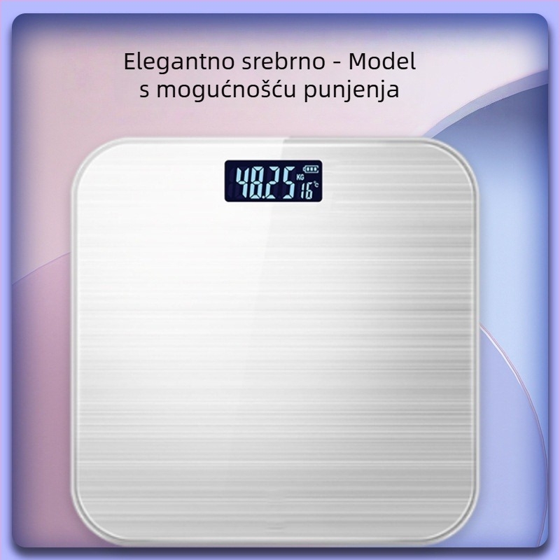 Pametna kućna vaga s prikazom temperature i mjerenjem tjelesne masti i tekućine — raspon 0,2–180 kg, LCD zaslon, visoko precizan senzor, kaljeno staklo