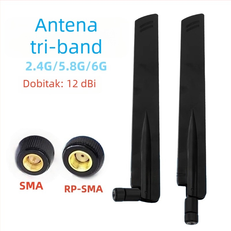 Omnidirekcijska WiFi antena za usmjerivač, 12 dBi, vanjska, trozonska 2,4/5,8/6 GHz, Bluetooth