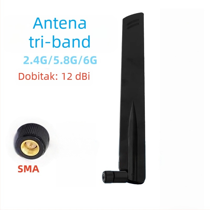 Omnidirekcijska WiFi antena za usmjerivač, 12 dBi, vanjska, trozonska 2,4/5,8/6 GHz, Bluetooth