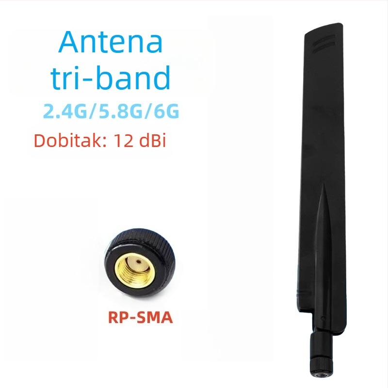 Omnidirekcijska WiFi antena za usmjerivač, 12 dBi, vanjska, trozonska 2,4/5,8/6 GHz, Bluetooth