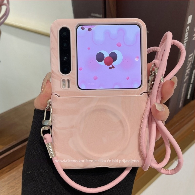 Kožna futrola s zaštitom zgloba i magnetskim držačem, s crossbody naramenicom za Huawei PuraX P50 Pocket 2, Honor Magic V Flip i Xiaomi Mix Flip 2