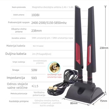 Dual-band stolna antena 2.4G/5.8G, omnidirekcijska, za WiFi 6 usmjerivač, visok dobitak