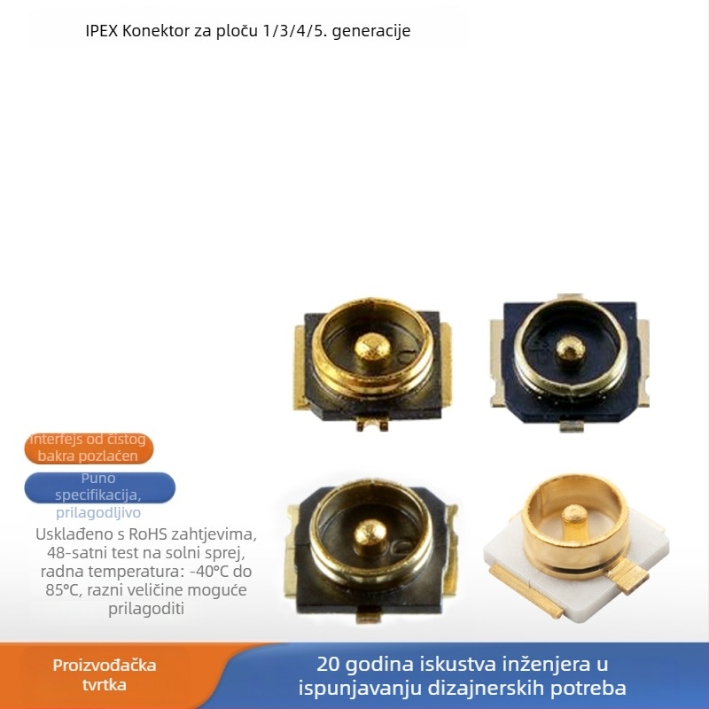 IPEX RF konektor Gen 1/3/4/5, patch tip na kraju ploče, SMT, zlatno premazan antenijski konektor