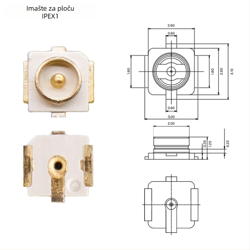 IPEX RF konektor Gen 1/3/4/5, patch tip na kraju ploče, SMT, zlatno premazan antenijski konektor