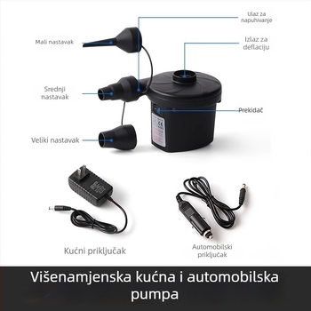 Prenosna pumpa za naduhivanje za naduhivane predmete s napajanjem iz automobila, 12V, 120W, protok >70 L/min, rad dulji od 20 minuta