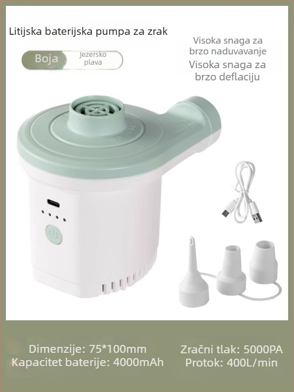 Prenosna pumpa za naduhivanje za naduhivane predmete s napajanjem iz automobila, 12V, 120W, protok >70 L/min, rad dulji od 20 minuta