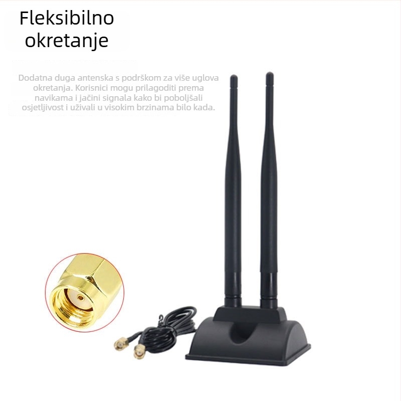 Dvojpasmasta bežična antena 2.4 GHz/5.8 GHz, dobitak 10 dBi, SWR ≤ 1.8, stolni usisni nosač, za WiFi i Bluetooth