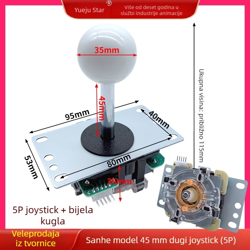 Sanhe-stil arkadni joystick, žični, 5P/8P sučelje, od željeza, za arkadne borbene strojeve
