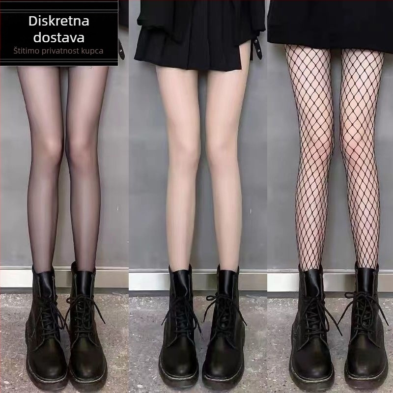 Čarape s mrežastim uzorkom i slovom P, tanke prozirne za ljeto, poliester