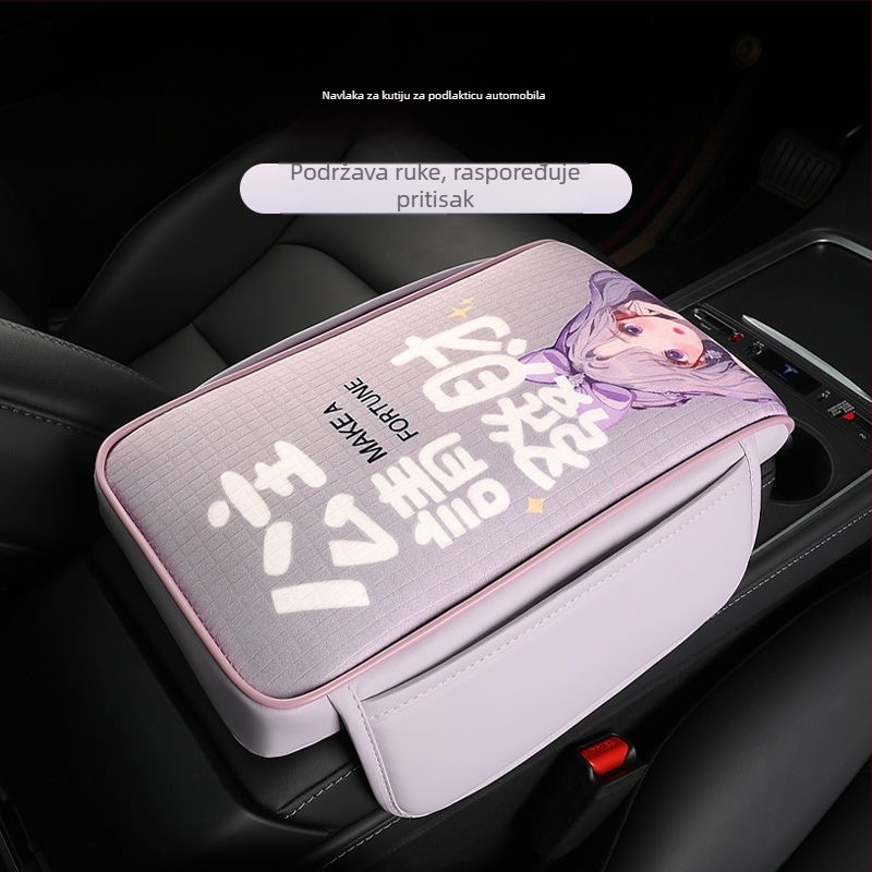 Pokrov kutije naslona za ruke automobila — dizajn karikatura božica, središnji jastučić za lakat, zgušćeni i produljeni